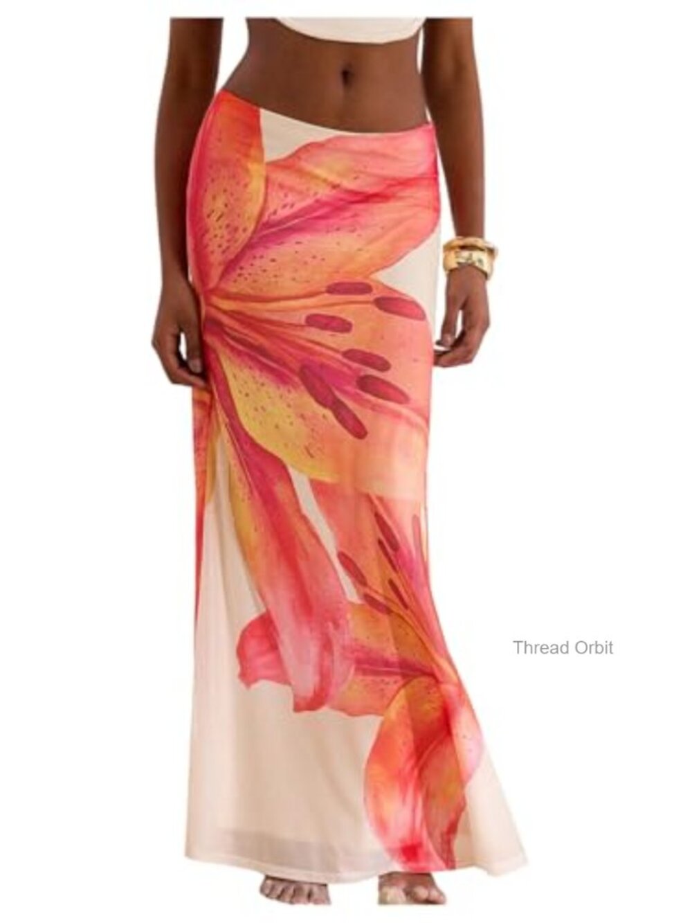 Women Floral Mesh Fishtail Bodycon Maxi Skirt Low Rise Summer Vacation